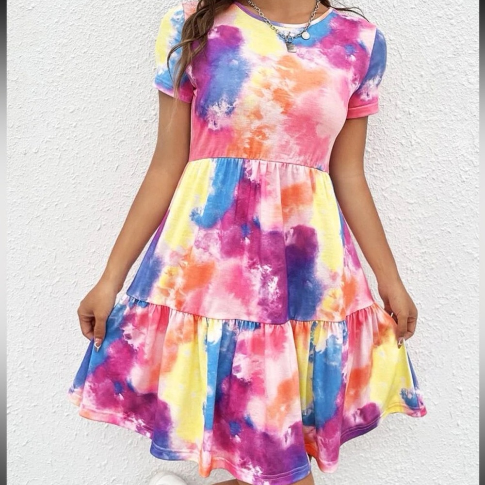 Tie Dye Ruffle Hem Dress